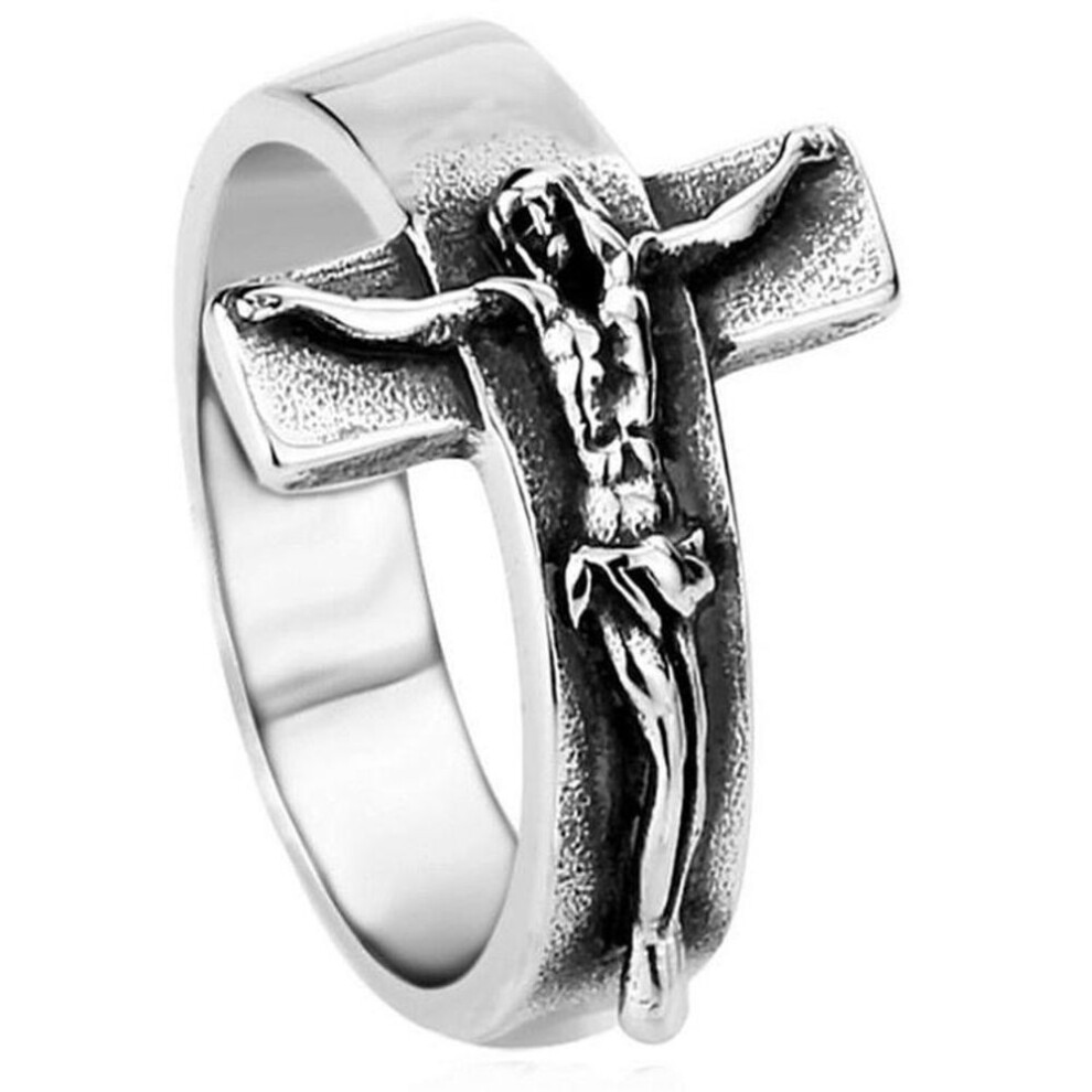 (silver, 12) Fashion Men's Christian Jesus Cross Gothic Knight Cross Ring Temperament Party Ring