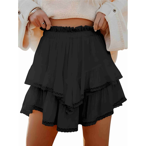 Μίνι φούστες Boho Ruffle Σκορτσάκια με ψηλόμεσο μαύρο L 2