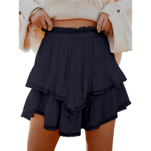 Boho Rüschen Stufen-Skorts Hohe Taille Miniröcke Marineblau XXL