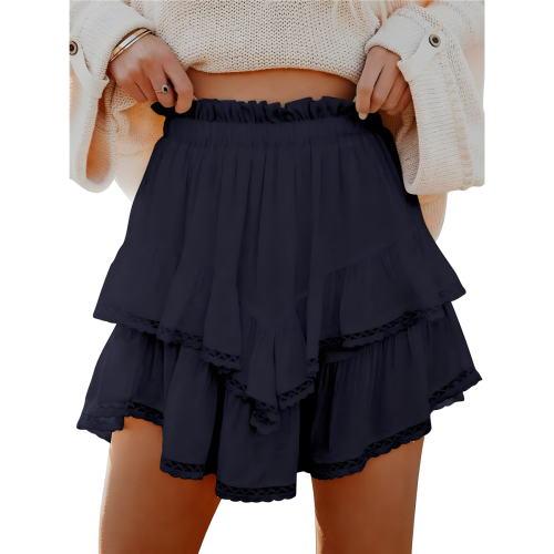 Boho Ruffle Σκορτσάκια Ψηλόμεση Μίνι Φούστες Navy Blue XXL