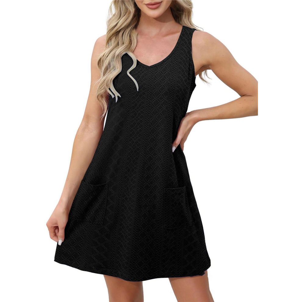 Abiti Da Donna Senza Maniche Con Scollo A V E Tasche, Neri, Taglia M-image