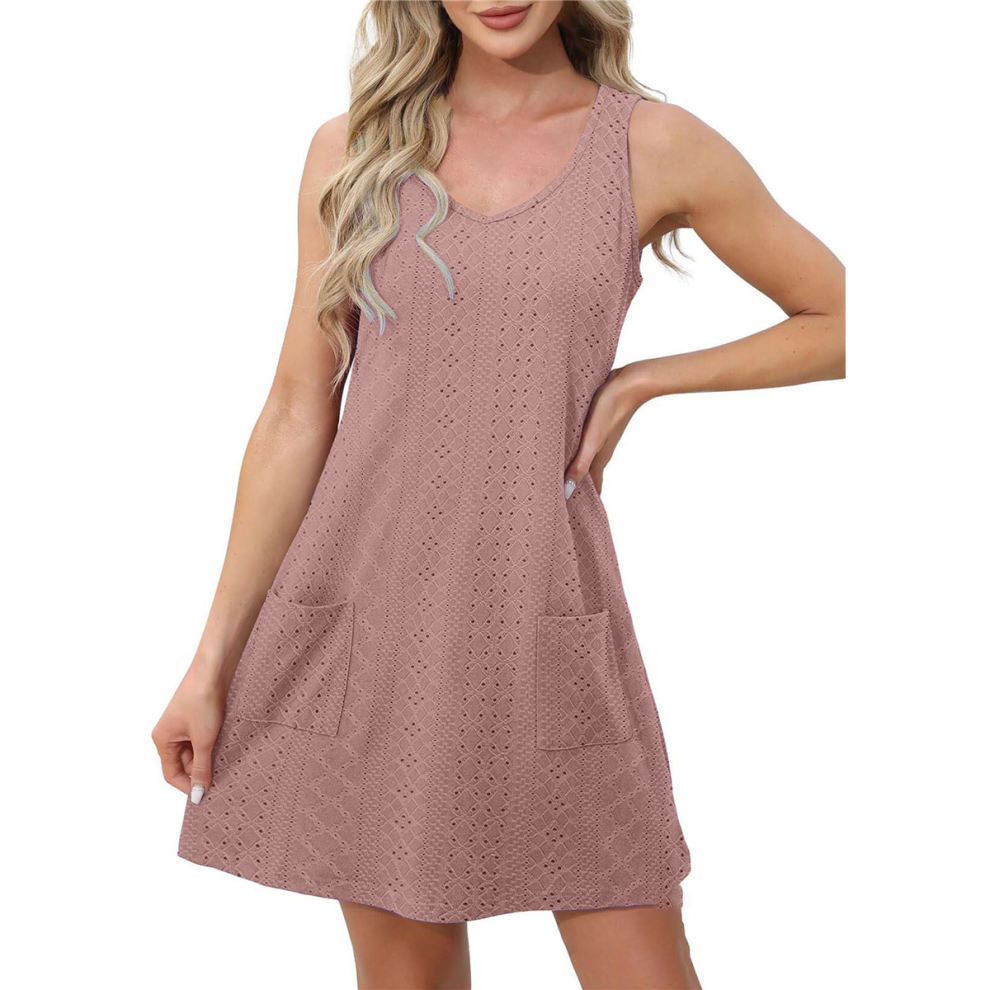 Vestidos De Mujer Sin Mangas Con Cuello En V Y Bolsillos, Morados, Xxl-image