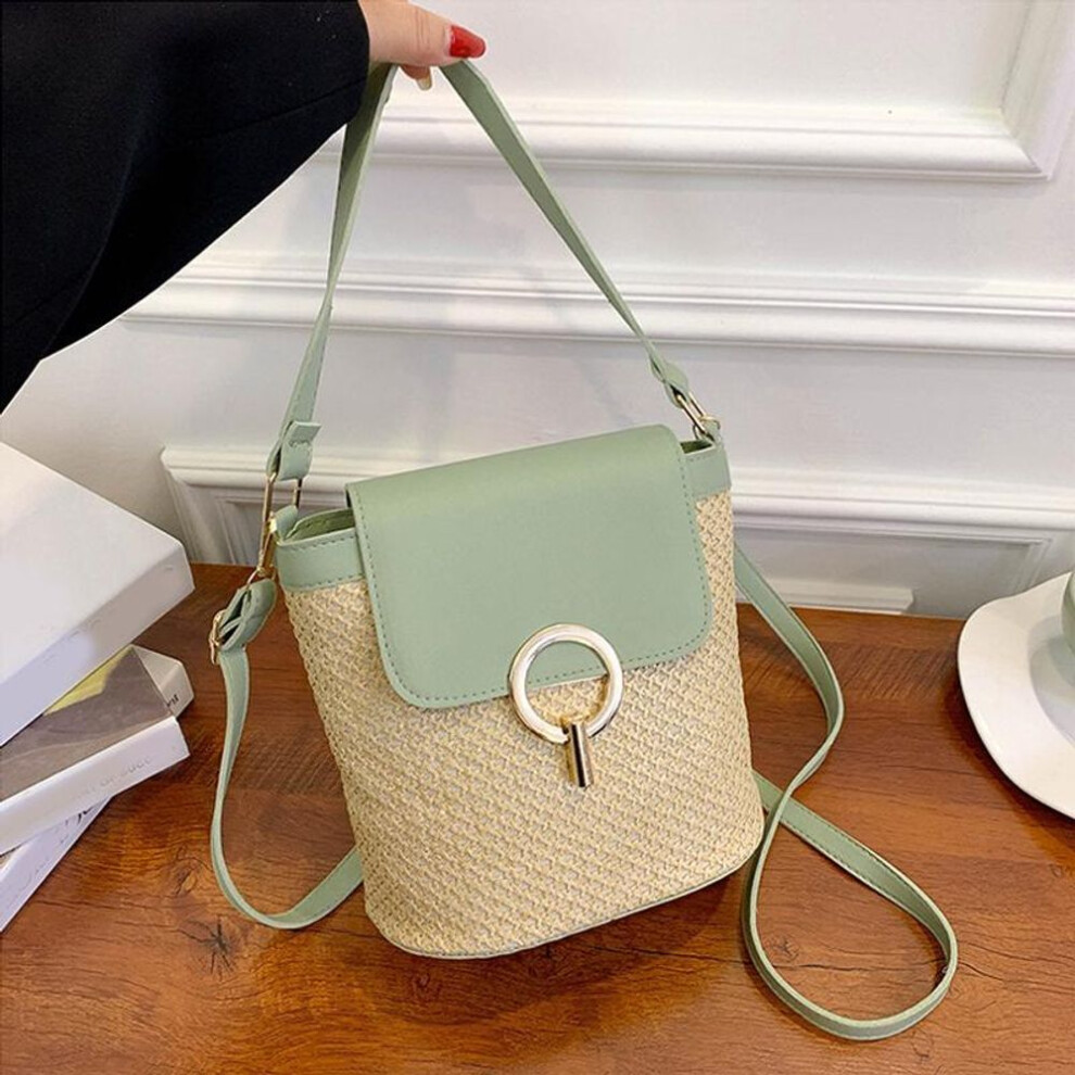 (green, 20*12*21cm) Small Straw Bag Bucket For Women Summer Crossbody Bags Rattan Beach Lady Travel Purses And Handbags Shoulder Bag