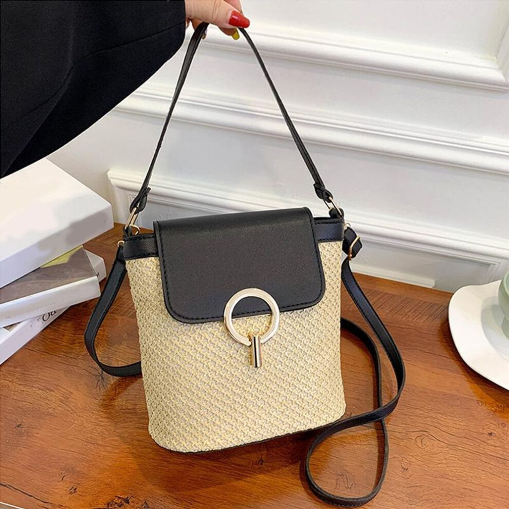 (black, 20*12*21cm) Small Straw Bag Bucket For Women Summer Crossbody Bags Rattan Beach Lady Travel Purses And Handbags Shoulder Bag