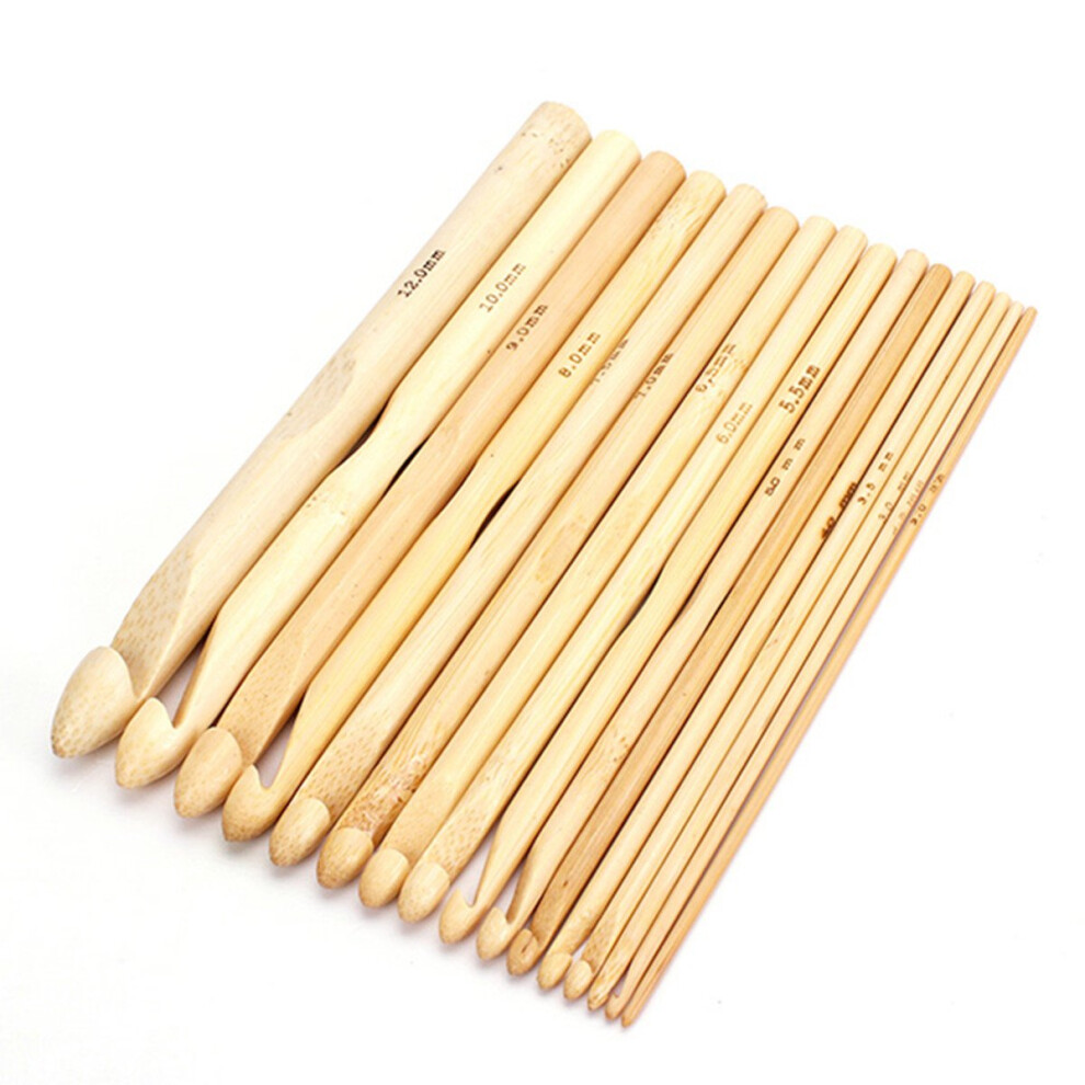 16 Pcs Crochet needles knit in wood knitting wool 2.0 mm - 12.0 Hook