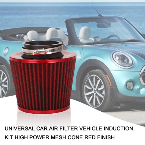 Universal Car Air Filter Vehicle Induction Kit High Power Mesh Cone Red 2