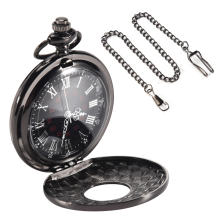 Vintage Steampunk Μαύροι Ρωμαϊκοί Αριθμοί Κολιέ Χαλαζία κρεμαστό ρολόι τσέπης Δώρο
