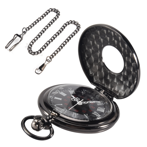 Vintage Steampunk Μαύροι Ρωμαϊκοί Αριθμοί Κολιέ Χαλαζία κρεμαστό ρολόι τσέπης Δώρο 2