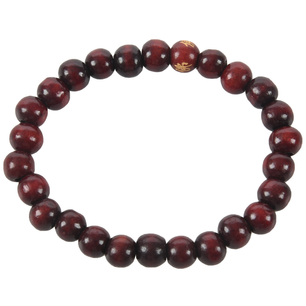 Bracelet de poignet unisexe en corde élastique avec perles rondes en bois marron bouddhiste