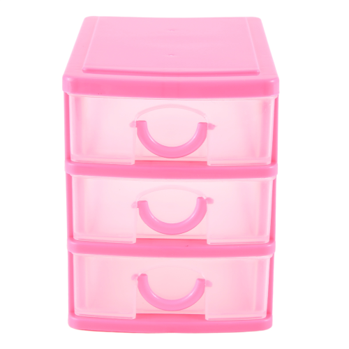 Mini translucent Drawer type plastic Storage Box（rose red 3 Layers）