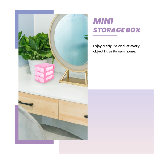 Mini translucent Drawer type plastic Storage Box（rose red 3 Layers） 2