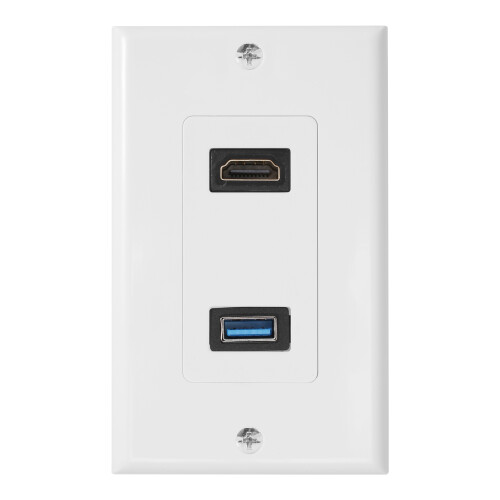 1x 2Port HDMI + USB 3.0 Buchse Wand Frontplatte Panel Steckdose Extender Weiß 1