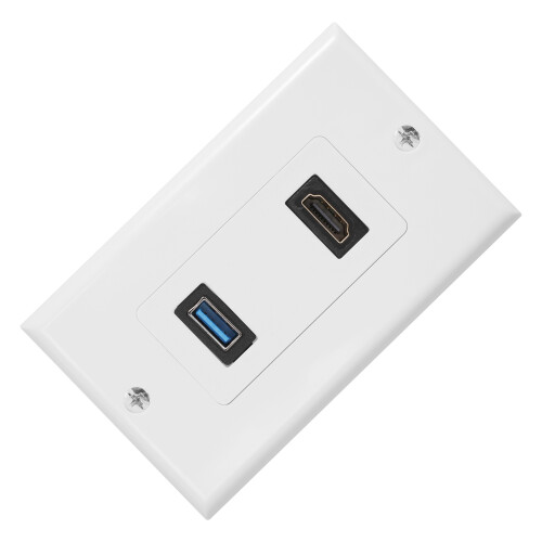 1x 2Port HDMI + USB 3.0 Buchse Wand Frontplatte Panel Steckdose Extender Weiß 2