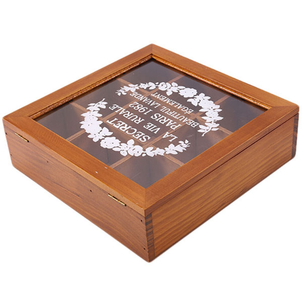 Boîte à thé en bois à 9 compartiments, élégante, couleur bois, pour ranger épices, cosmétiques, bijoux, 24 x 24 x 7 cm