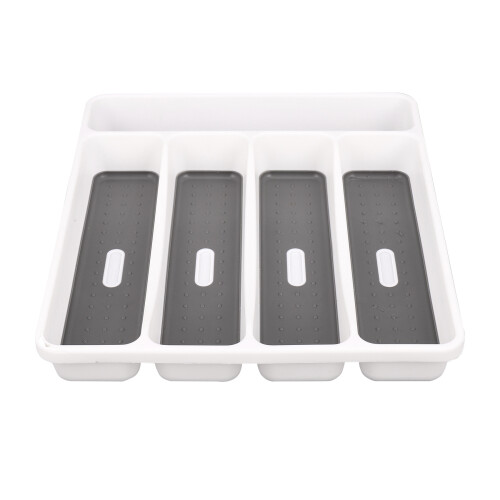 Large Gray Silverware Tray Fork Collection Container 5 Compartments Soft-Grip Lining Plastic Cutlery Storage Box for Tableware 1