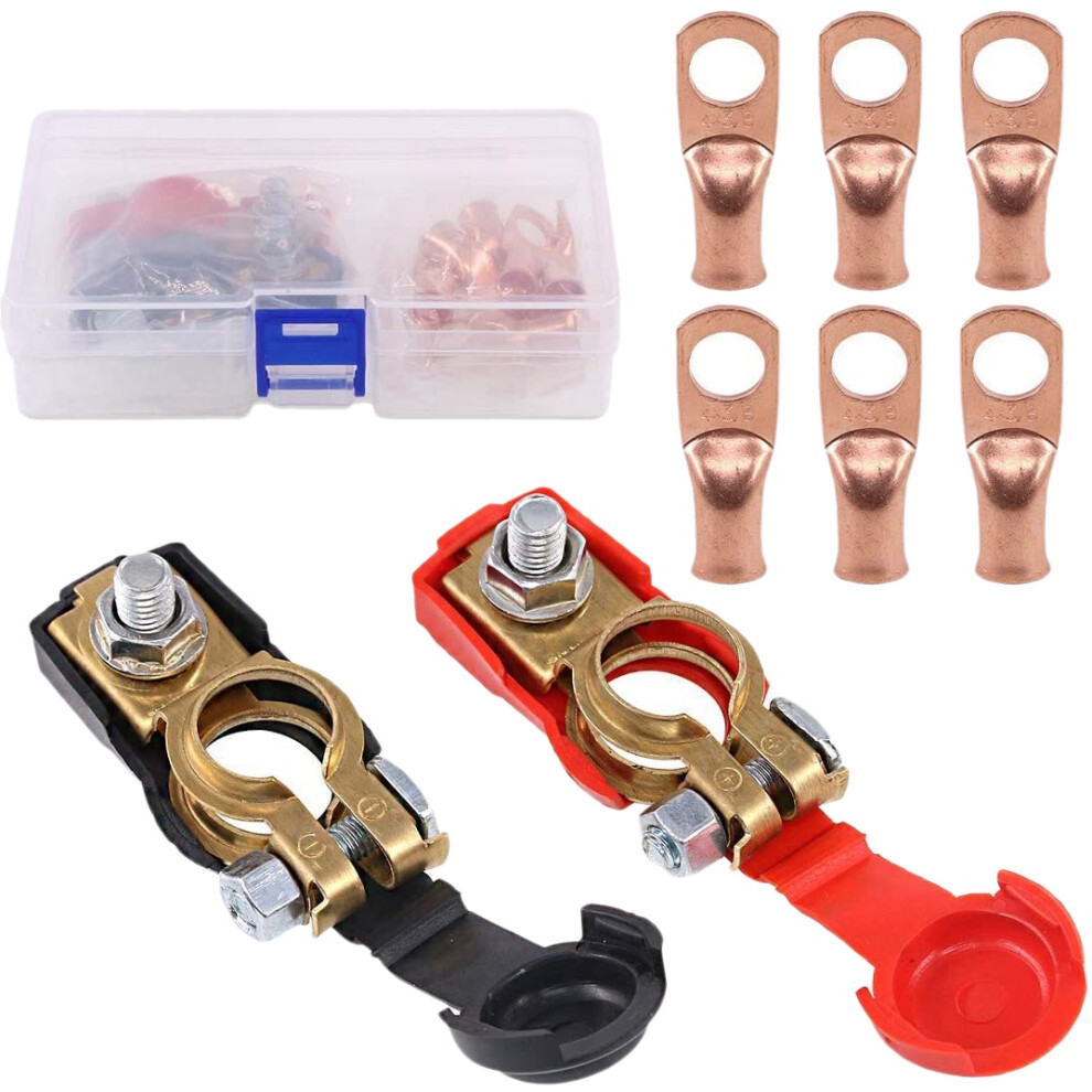 8Pcs Copper Battery Terminals Negative And Positive Terminal Clamps Connectors With Ring Assortment Kit For Car 4851067678642