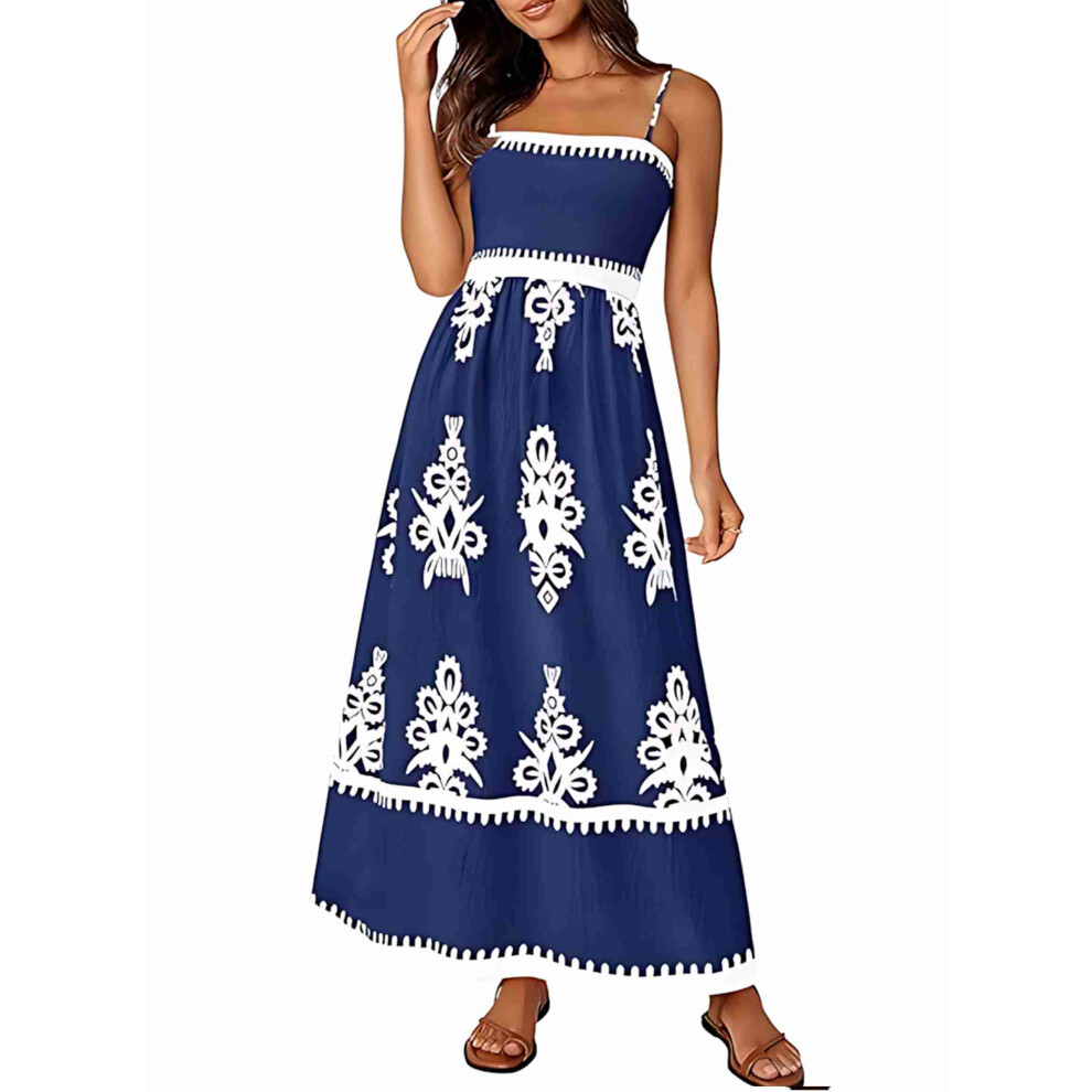 Robe débardeur à bretelles spaghetti et imprimé floral avec poches, bleu marine, taille S