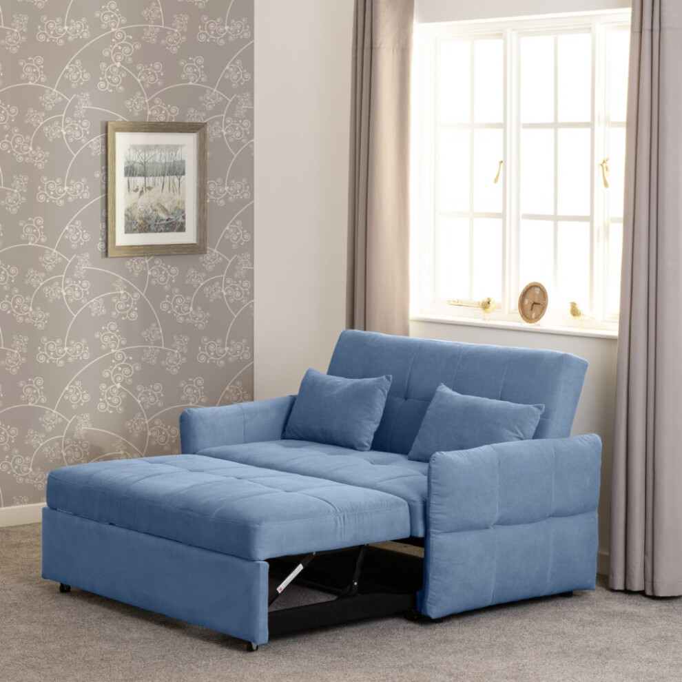 Chelsea Sofa Bed Metal Pull out in Blue Fabric with Cushions