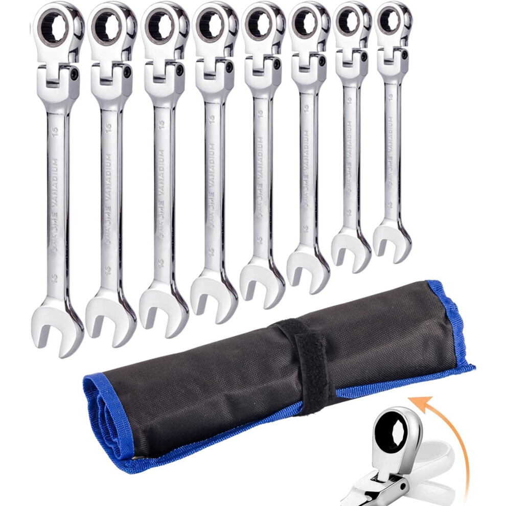 Flexible Ratchet Wrench Set 8Pcs 9-17Mm Spanner Gear Ring Ratcheting Combination Flexi Wrenches Kit Metric Flex Head 90610585
