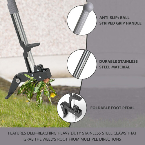 Weed Puller Stand Up Weeder Hand Tool with 4 Claws Foot Pedal Long Root Picker 2