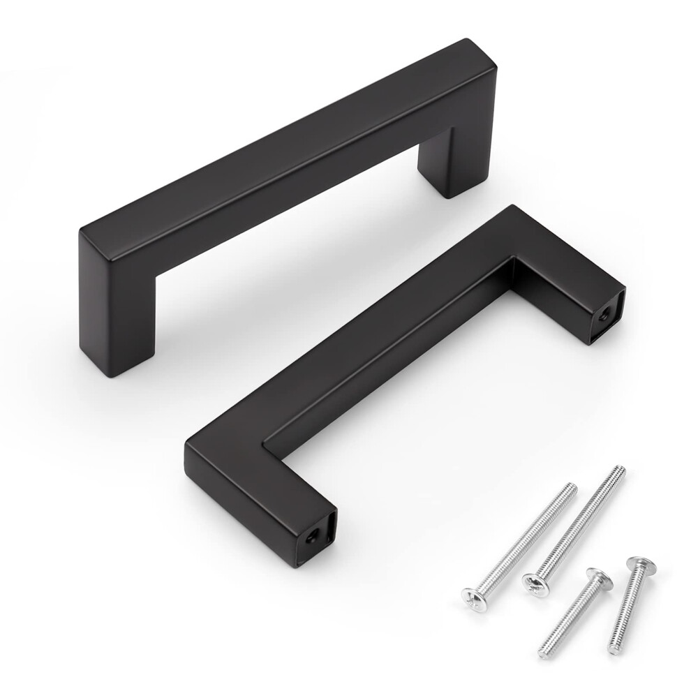 KNOBWELL 25 Pack 3-1/2 Inch Black Kitchen Cabinet Pulls and Handles  Stainless Steel Square Dresser Drawer Pulls  4 Inch Overall Length-image-OPC-PFQQWS8-NEW
