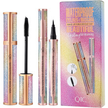 2Pcs 4D Silk Fiber Lash Mascara and Eyeliner Set, Waterproof Black Mascara, Longer Thicker Voluminous Lashes, Precision Eyeliner for Striking Eyes