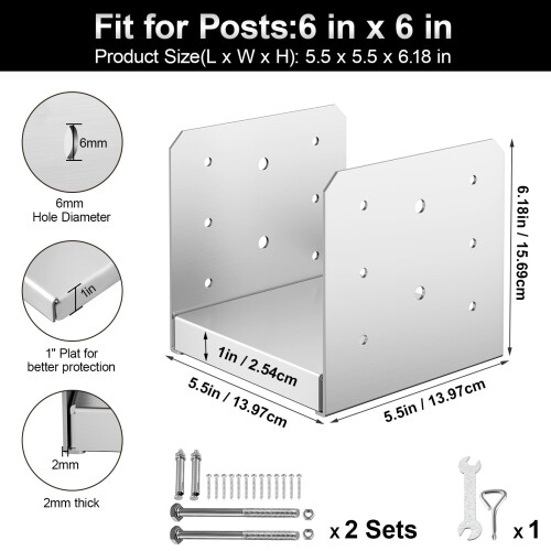 FMhotu 6"x 6" Βάση Στήλης, 2Τμχ Ρυθμιζόμενη Βάση Στήλης από Ανοξείδωτο Χάλυβα 1