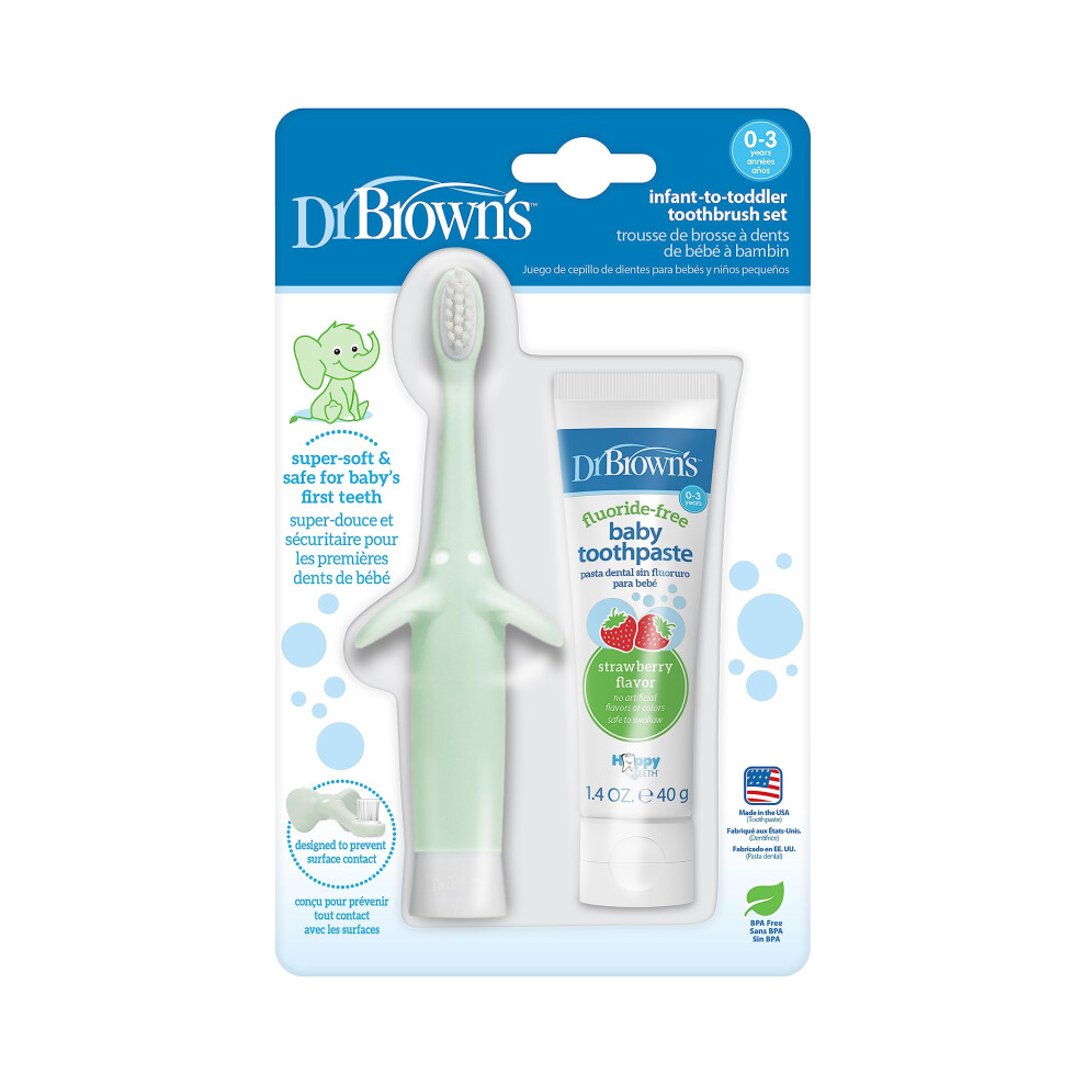 Dr. Brown's Infant-to-Toddler Training Toothbrush Set  Mint Elephant w