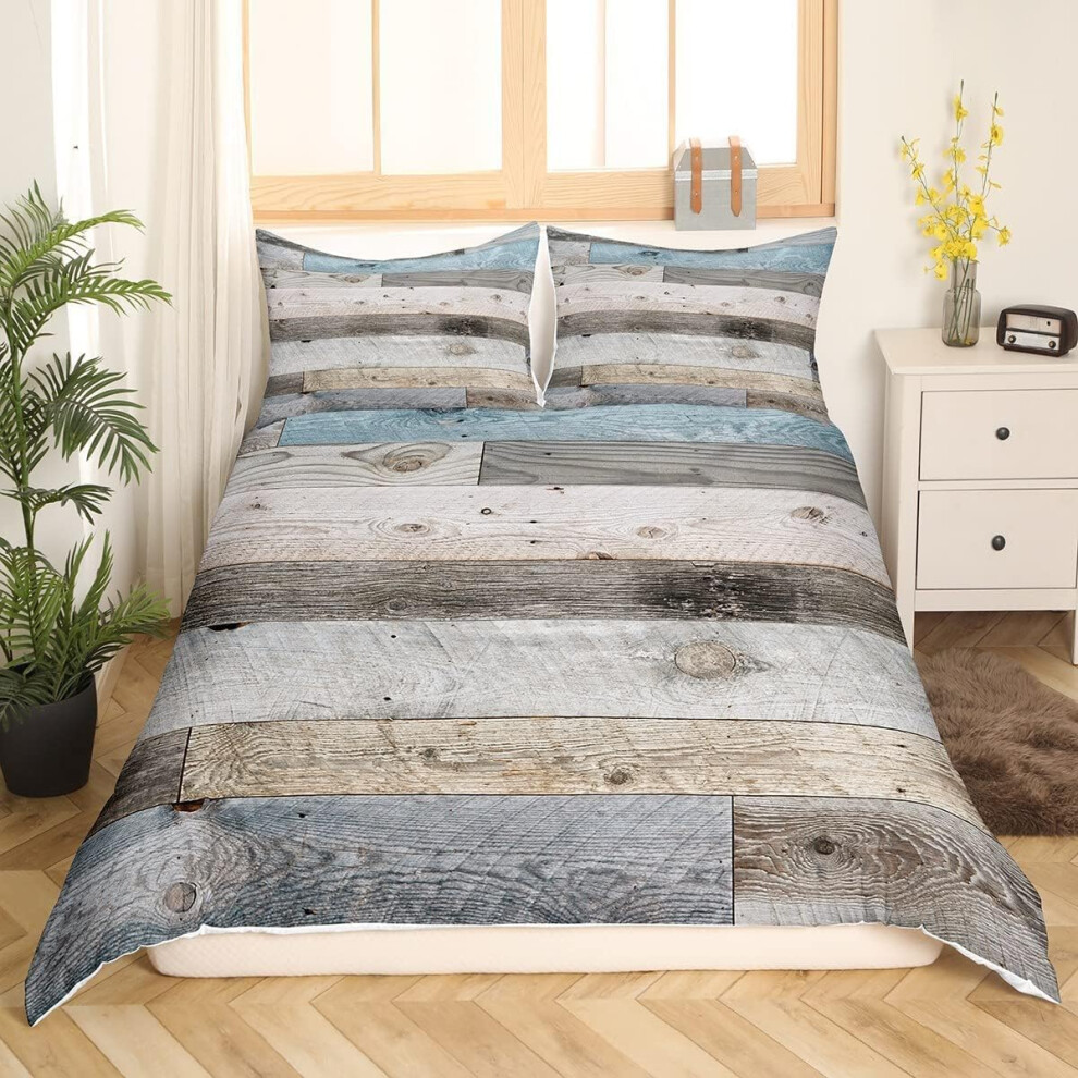((No Comforter)) Wood Barn Door Comforter Cover Western Bedding Set Double Size Rustic Duvet Cover For Kids Teen Boys Girls Adults Wooden Board Farmhouse Country Style
