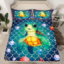 (Deep Blue Green, Double(No Comforter)) Homewish Kids Bedding Set Double for Boys Girls Dolphin Fitted Sheet, Cute Dolphin Underwater Animal Theme Sheets Marine Life Sea Animal Print Bed