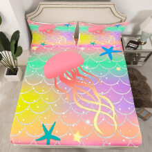 (Pink, Double(No Comforter)) Homewish Kids Bedding Set Double for Boys Girls Dolphin Fitted Sheet, Cute Dolphin Underwater Animal Theme Sheets Marine Life Sea Animal Print Bed