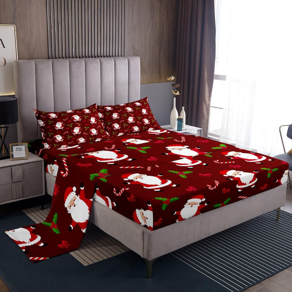 (Multi 07, Double(No Comforter)) Homewish Santa Claus Sheet Set Cartoon Christmas Tree Print Bed Sheets Set Double for Boys Girls Adults, Xmas Father Christmas Sheets Bedroom