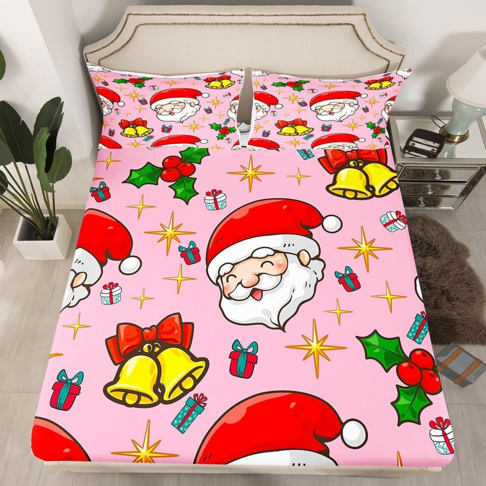 (Multi 01, Double(No Comforter)) Cartoon Snowman Double Sheets Snowflake Christmas Tree Print Bed Sheets Kawaii Xmas Gifts Decor Fitted Sheet for Girls Newborn Women Kawaii Room Decor