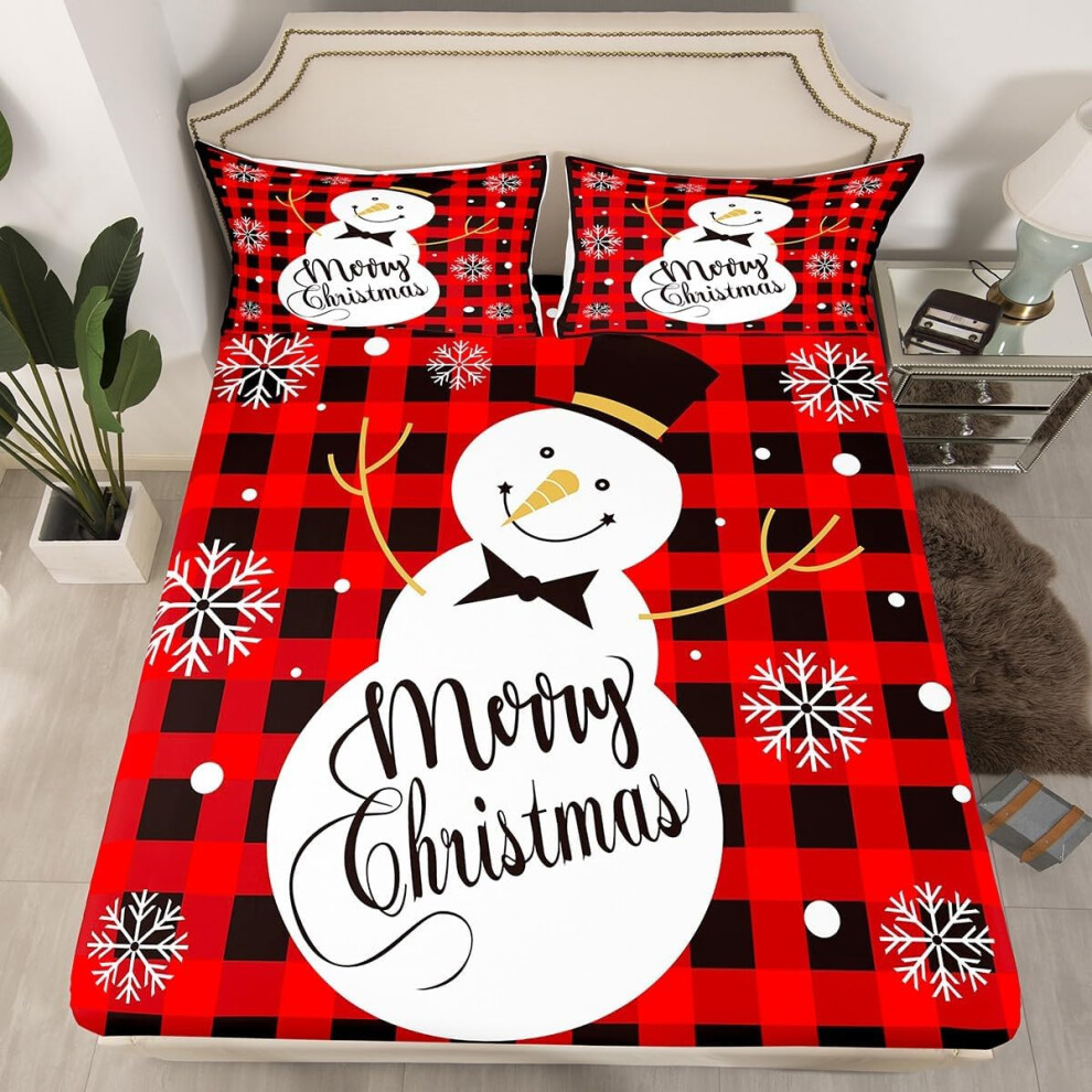 (Multi 11, Double(No Comforter)) Cartoon Snowman Double Sheets Snowflake Christmas Tree Print Bed Sheets Kawaii Xmas Gifts Decor Fitted Sheet for Girls Newborn Women Kawaii Room Decor