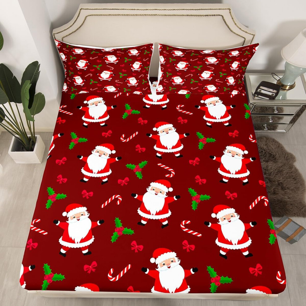 (Multi 07, King(No Comforter)) Cartoon Snowman Double Sheets Snowflake Christmas Tree Print Bed Sheets Kawaii Xmas Gifts Decor Fitted Sheet for Girls Newborn Women Kawaii Room Decor