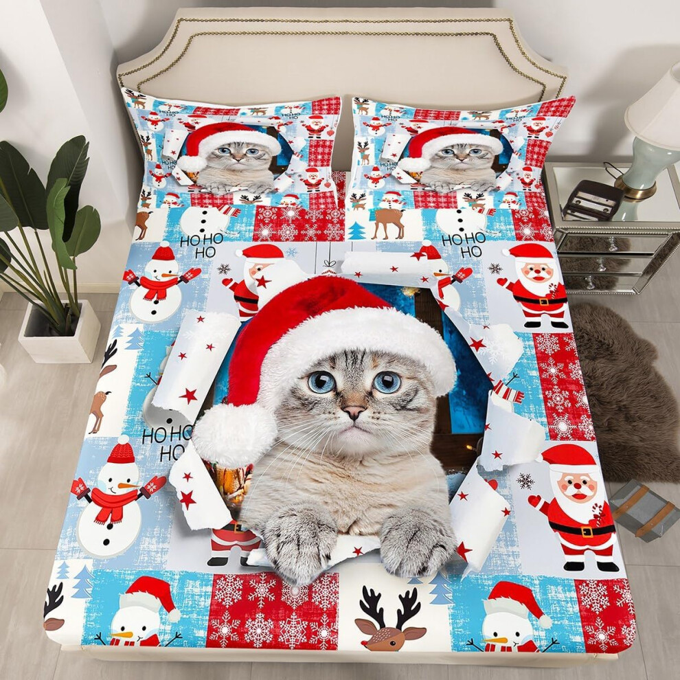 (Multi 20, Double(No Comforter)) Cartoon Snowman Double Sheets Snowflake Christmas Tree Print Bed Sheets Kawaii Xmas Gifts Decor Fitted Sheet for Girl-image-OPC-PGPK9KG-NEW