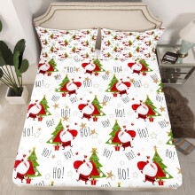(Multi 25, Single(No Comforter)) Cartoon Snowman Double Sheets Snowflake Christmas Tree Print Bed Sheets Kawaii Xmas Gifts Decor Fitted Sheet for Girls Newborn Women Kawaii Room Decor