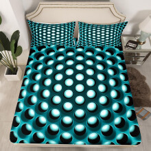 (Multi 06, Double(No Comforter)) Turquoise Bed Sheets Double Geometric Fitted Sheet for Kids Boys Teen Men,Teal Stereoscopic Hole Bedding Set Abstract Geometrical Sheets 2 Pillow