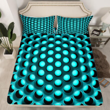 (Multi 03, King(No Comforter)) Turquoise Bed Sheets Double Geometric Fitted Sheet for Kids Boys Teen Men,Teal Stereoscopic Hole Bedding Set Abstract Geometrical Sheets 2 Pillow