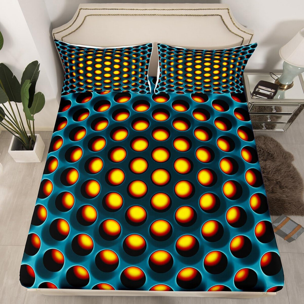 (Multi 05, Double(No Comforter)) Turquoise Bed Sheets Double Geometric Fitted Sheet for Kids Boys Teen Men,Teal Stereoscopic Hole Bedding Set Abstract