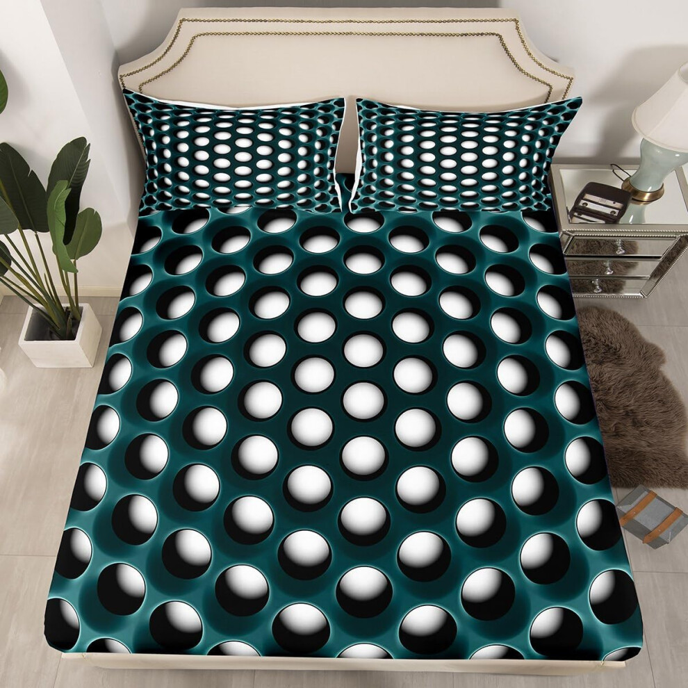 (Multi 04, King(No Comforter)) Turquoise Bed Sheets Double Geometric Fitted Sheet for Kids Boys Teen Men,Teal Stereoscopic Hole Bedding Set Abstract Geometrical Sheets 2 Pillow