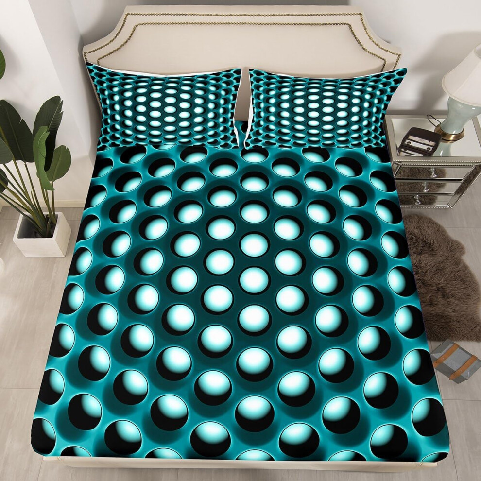(Multi 06, King(No Comforter)) Turquoise Bed Sheets Double Geometric Fitted Sheet for Kids Boys Teen Men,Teal Stereoscopic Hole Bedding Set Abstract G