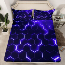 (Multi 13, King(No Comforter)) Turquoise Bed Sheets Double Geometric Fitted Sheet for Kids Boys Teen Men,Teal Stereoscopic Hole Bedding Set Abstract Geometrical Sheets 2 Pillow