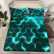 (Multi 11, King(No Comforter)) Turquoise Bed Sheets Double Geometric Fitted Sheet for Kids Boys Teen Men,Teal Stereoscopic Hole Bedding Set Abstract Geometrical Sheets 2 Pillow