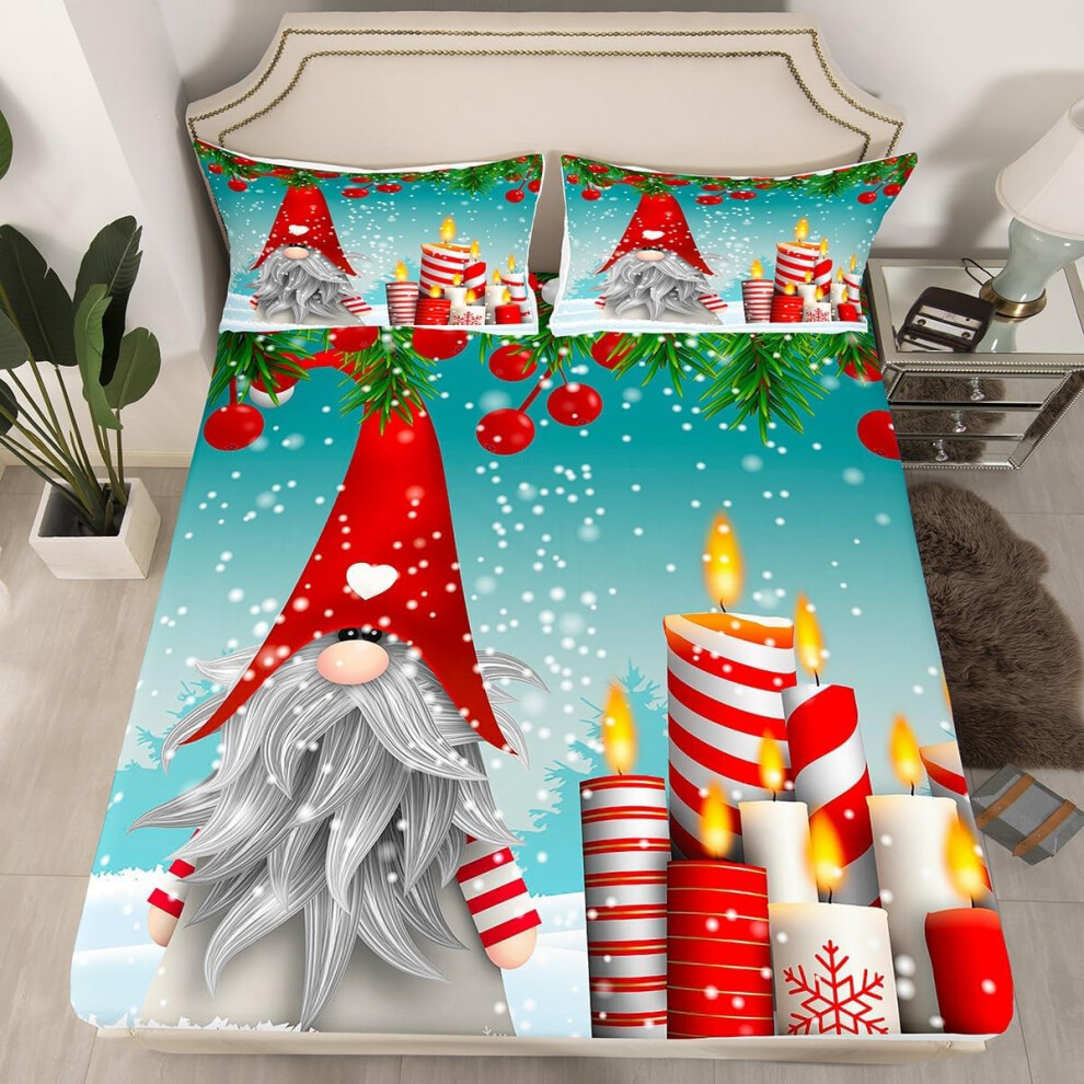 (Multi 09, Double(No Comforter)) Girls Pink Christmas Double Bedding Set,Kids Cute Christmas Snowman Bed Sheets Xmas Decoration Ball Fitted Sheet,Winter Festive New Year Sheets