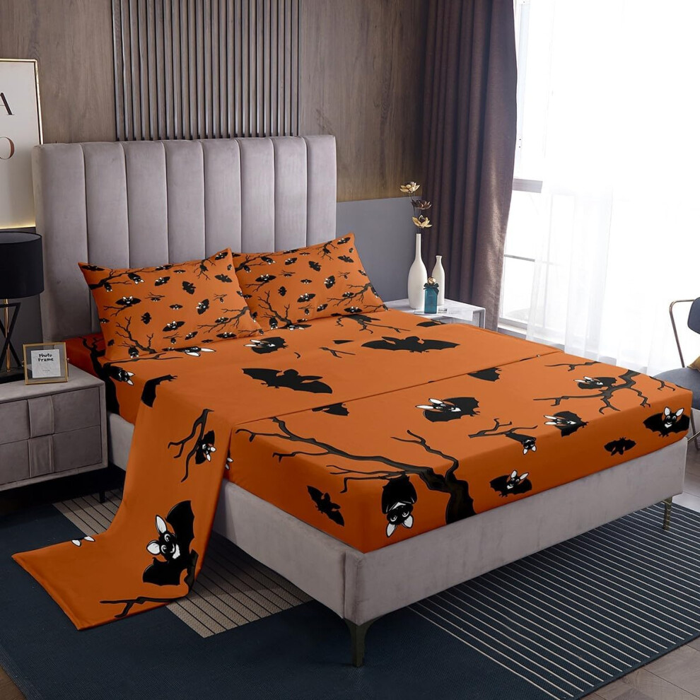 (Multi 04, Single(No Comforter)) Cartoon Pumpkin Decor Sheet Set Spooky Halloween Candy Trick or Treat Bed Sheets Set, Pumpkin Lantern Kawaii Ghost Sh