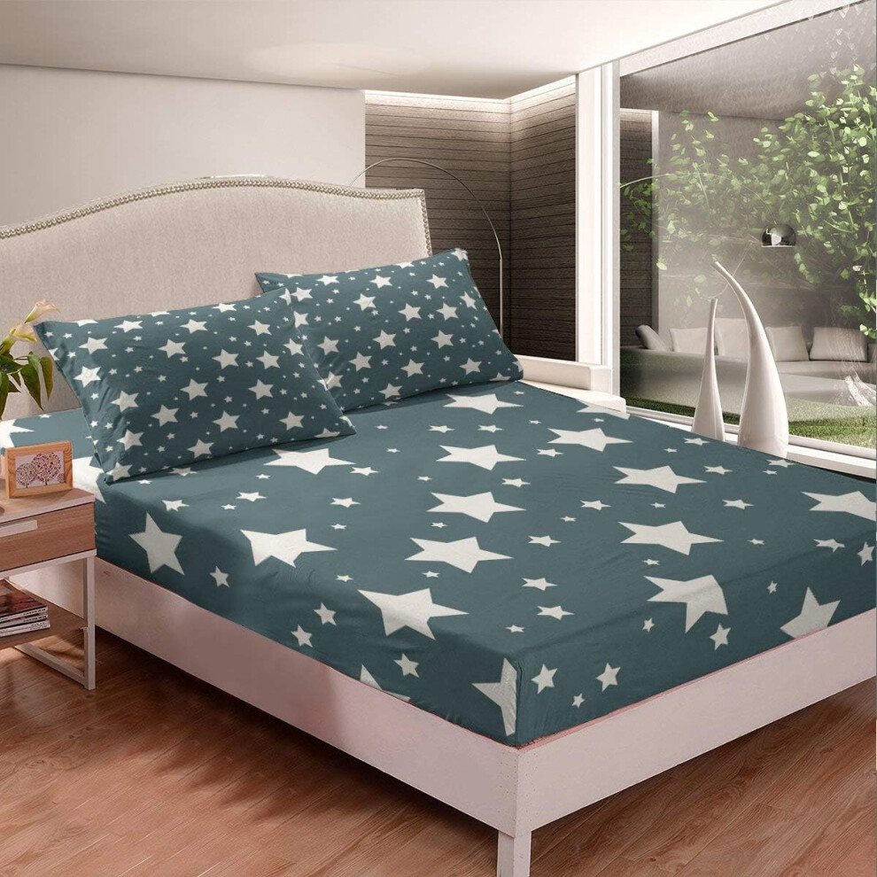((No Comforter)) Homewish Galaxy Bedding Decor Set Starry Sky Fitted Sheet & Pillow Sham Set for Kids Child Trippy Double Size Outer Space Universe Be