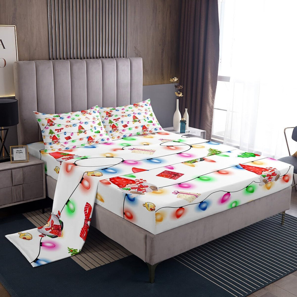 (Multi 13, Single(No Comforter)) Homewish Cute Christmas Sheet Set Double for Kids,Cartoon Santa Claus Snowman Bed Sheets for Boys Girls Xmas Reindeer Bedding Set Christmas Snowflake