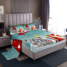 (Multi 09, Double(No Comforter)) Homewish Cute Christmas Sheet Set Double for Kids,Cartoon Santa Claus Snowman Bed Sheets for Boys Girls Xmas Reindeer Bedding Set Christmas Snowflake