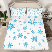 (Multi 15, Double(No Comforter)) Homewish Christmas Snowflake Fitted Sheet Winter Theme Bed Set Ornate Snowflakes Pattern Double Bed Sheets for Boys Girls Kids Merry Christmas Sheets